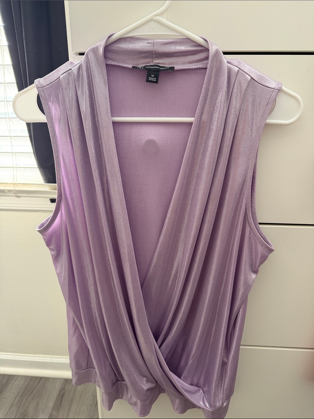 INC International Concepts Lavender Shimmer Draped Sleeveless Top